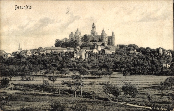 Postcard Braunfels an der Lahn, castle landscape, trees, meadow