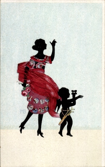 Paper cutting Postcard Graf, Marte, woman and Cupid, angel