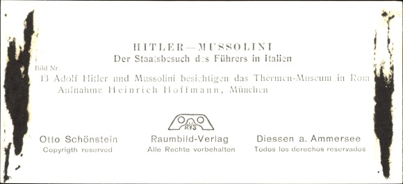 Stereo Photo Hitler Mussolini, The Fuhrer&#39;s State Visit to Italy, No. 13 Thermae Museum Rome