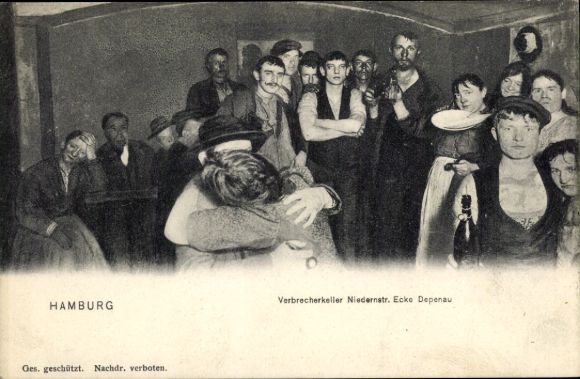 Ansichtkaart Hamburg, criminele kelder, Niedernstrasse, hoek van Depenau