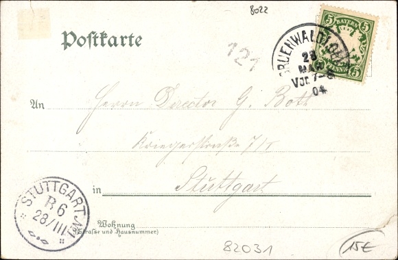 Litho Grünwald in de wijk München Opper-Beieren, zicht op het kasteel, Isarpartie