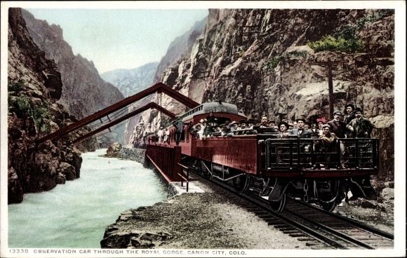 Postcard Canon City Colorado USA, observation car through the Royal Gorge