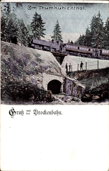 Ak Hasserode Wernigerode am Harz, Brockenbahn im Thumkuhlental, Tumkuhlental