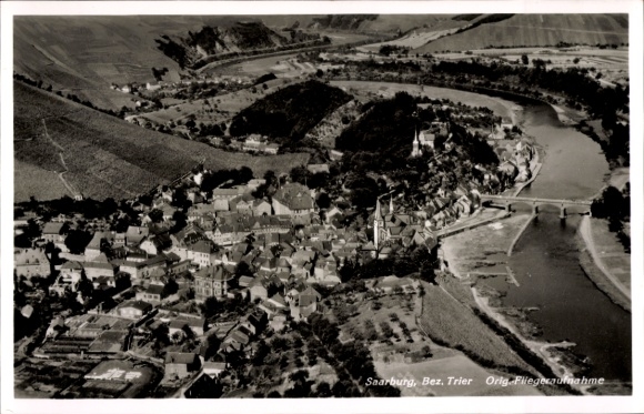 Postcard Saarburg an der Saar district Trier, aerial photograph