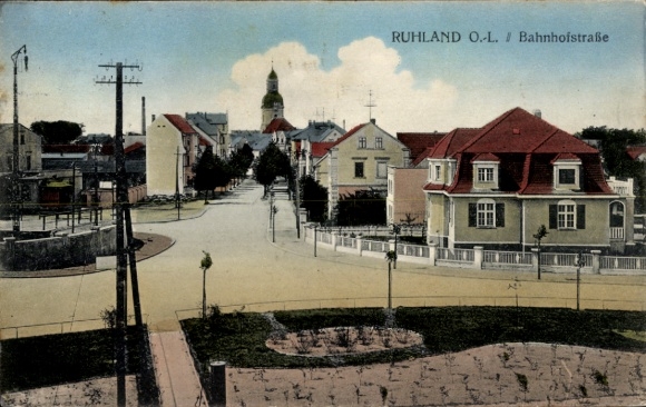 Postcard Ruhland in Upper Lusatia, Bahnhofstrasse
