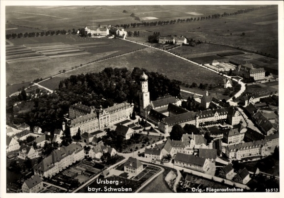 Postcard Ursberg in Swabia, aerial photograph