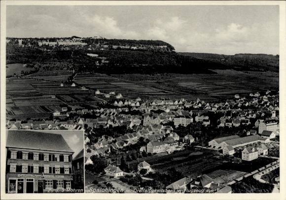 Postcard Spaichingen in Württemberg, aerial photograph, Inn of the 3 Moors, landscape view, architect