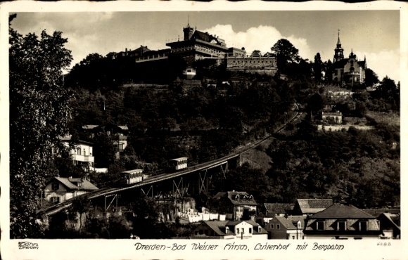 Postcard Dresden Weißer Hirsch, Luisenhof with mountain railway