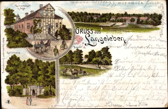 litho Langeleben Königslutter am Elm, herberg, lentehuis, hert, afstandsschot