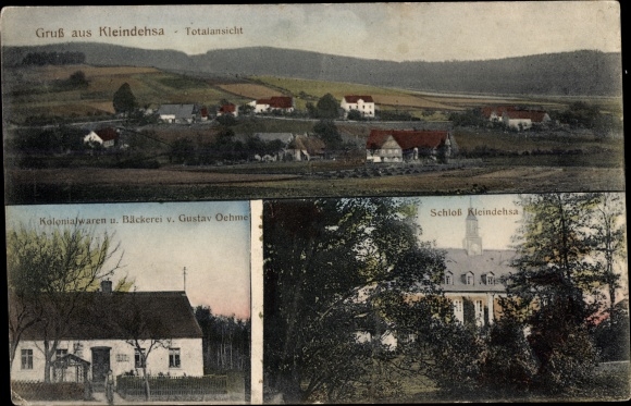 Ak Kleindehsa Lawalde in der Lausitz, Kolonialwarenhandlung, Schloss, Totalansicht