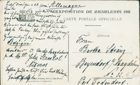 Leporello Postcard Charleroi Wallonia Hainaut, exhibition 1911, industrial halls, La Salle des Fetes