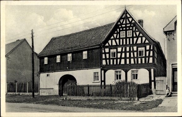 Postcard Hermsdorf in Thuringia, half-timbered building