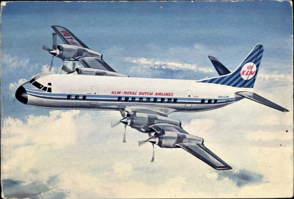 Postcard passenger aircraft Lockheed Prop-Jet Electra, KLM
