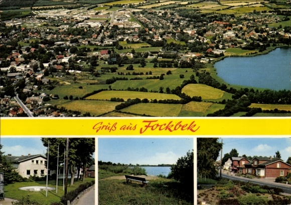 Ak Fockbek in Schleswig Holstein, Fliegeraufnahme, Wohngegend, Parkbank