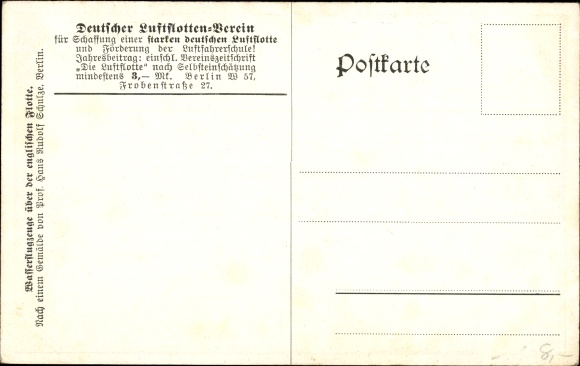 Kunstenaarskaart Schulze, Hans Rudolf, watervliegtuigen boven de Engelse vloot, I. WW