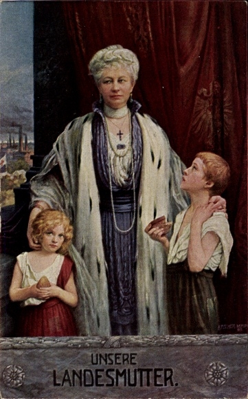 Künstler Ak Fischer, Art., Kaiserin Auguste Viktoria mit zwei Kindern, Unsere Landesmutter