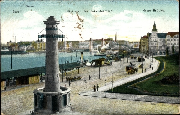 Postcard Szczecin Stettin Pomerania, view from the Hakenterrasse, New Bridge
