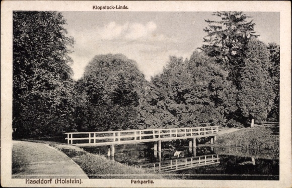 Ak Haseldorf in Holstein, Klopstock-Linde, Parkpartie