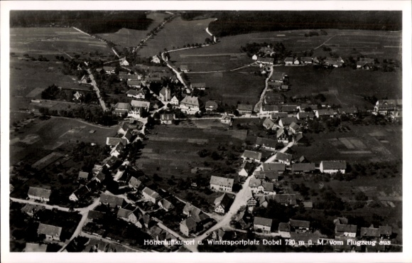 Postcard Dobel in the Black Forest, aerial photography, winter sports area, Hotel Sonne