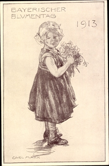Postal stationery artist PC Marr, Carl, Bavarian Flower Day 1913, girl with flowers
