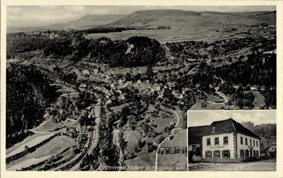 Ak Grimmelshofen Stühlingen im Schwarzwald Baden, Landschaftsaufnahme, Gasthaus Wutachbrücke, Flu