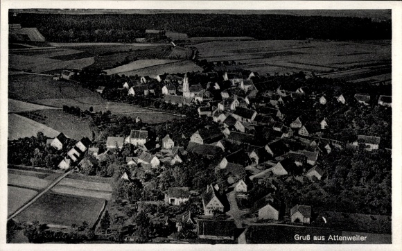 Postcard Attenweiler in Württemberg, aerial photograph