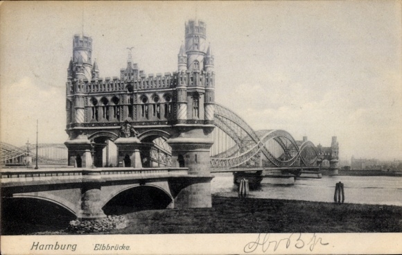 Postcard Hamburg, new Elbe bridge