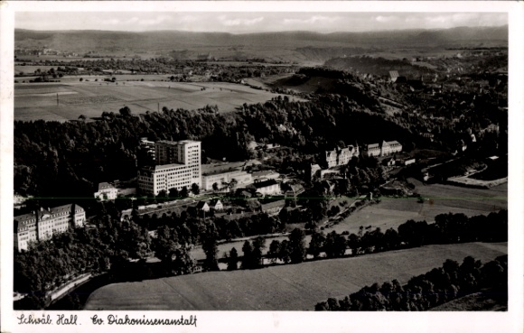 Postcard Schwäbisch Hall in Baden Württemberg, aerial photograph of the Evangelical Deaconess Institution