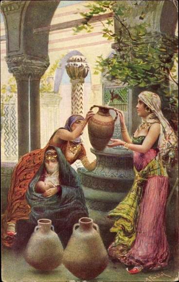 Artist Postcard Fabbi, Women at the Fountain