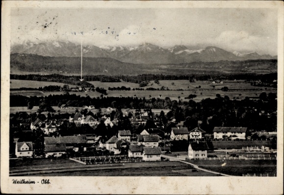 Postcard Weilheim Upper Bavaria, Panorama, Mountains