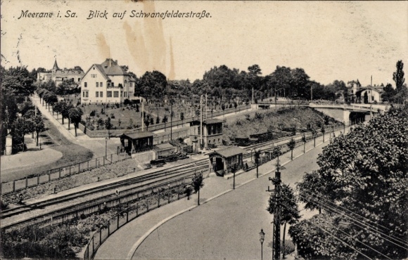 Ak Meerane in Sachsen, Schwanefelderstraße, Bahnanlagen