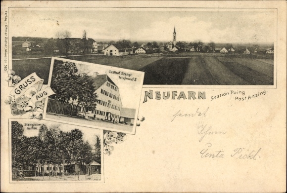 KP Neufahrn bei Freising Oberbayern, Gasthof Stangl z ogrodem i całkowitym widokiem