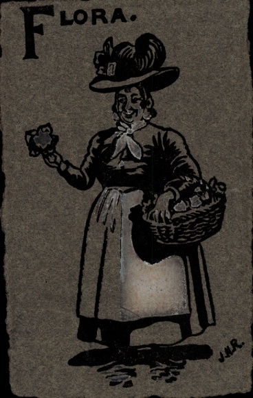Artist Postcard Flora, flower seller, dealer, flower basket