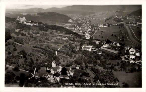 Ak Rötteln Haagen Lörrach in Baden, Burgruine Rötteln, Röttler Schloss, Fliegeraufnahme
