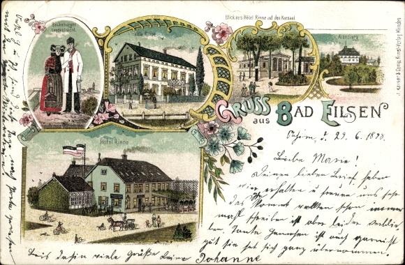 Chromo-Litho Bad Eilsen in Lower Saxony, Bückeburger national costume, Villa Rinne, Hotel Rinne, Arensburg
