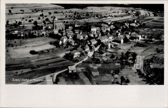 Postcard Sien on the Nahe, aerial photograph