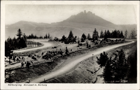 Postcard Nürburg in the Ahrweiler district of Rhineland-Palatinate, view of the Nürburgring, Nürburg in the background