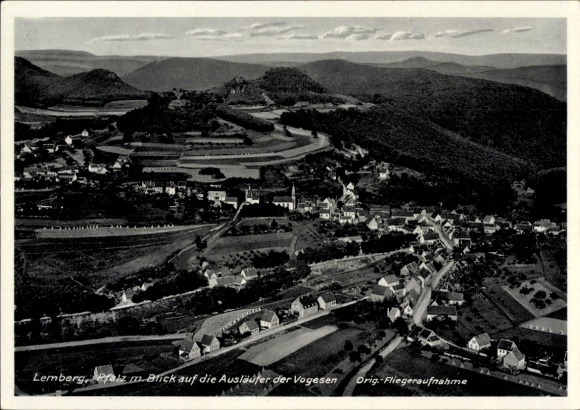 Postcard Lemberg in the Palatinate, aerial photograph, view of the foothills of the Vosges