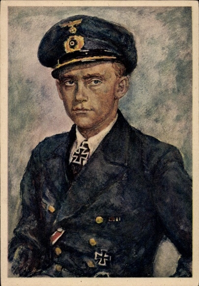 Artist Postcard Graf, Oskar, Friedrich Guggenberger, Lieutenant Commander, Kriegsmarine, Knight's Cross Recipient