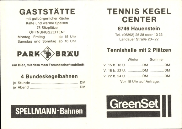 Postcard Hauenstein in the Palatinate, Tennis Kegel Center