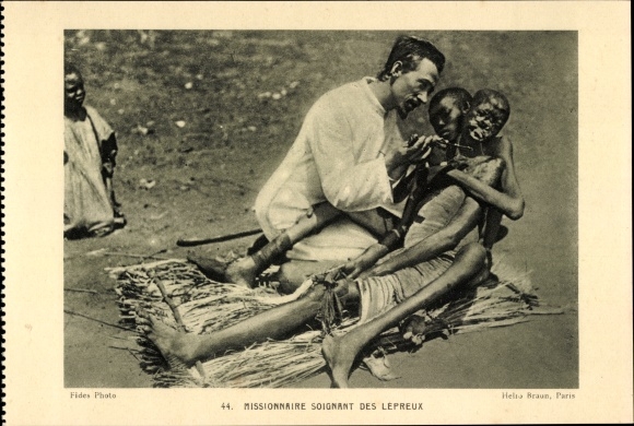 Postcard Missionary Caring for Lepers, portrait