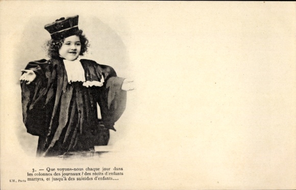 Postcard boy as judge, judge's robe
