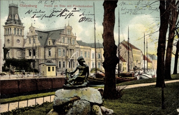 Ak Oldenburg im Großherzogtum Oldenburg, am Stau mit Pischerknaben