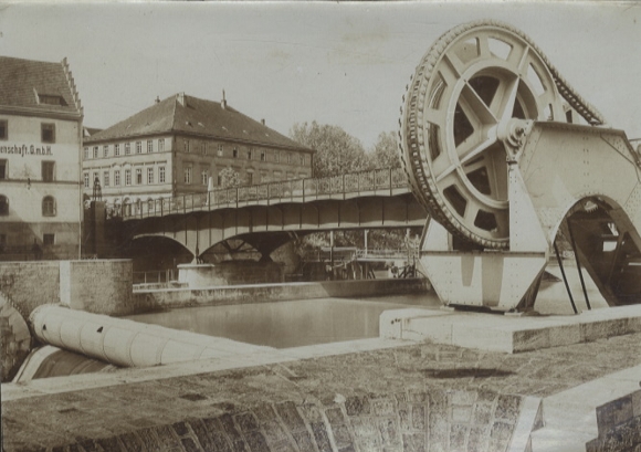 Original photo Schweinfurt, roller weir, around 1900