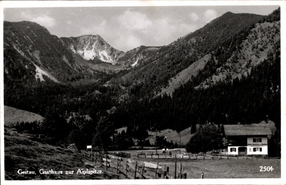 Postcard Geitau Bayrischzell in the Mangfall Mountains, Upper Bavaria, mountain landscape, Gasthaus zur Aiplspitze,...