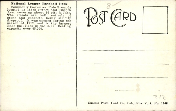 Postcard New York City USA, National League Baseball Park