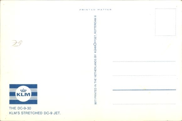 Postcard passenger aircraft, DC-9-30, KLM
