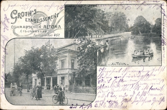PC Hamburg Altona Othmarschen, Groth&#39;s establishment, Elbchaussee, pond, cyclists