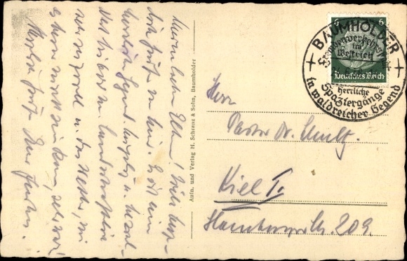 Postcard Baumholder in Westrich, military training area, town view