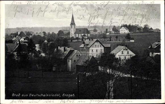 Postcard Deutscheeinsiedel Deutschneudorf im Erzgebirge, partial view, church